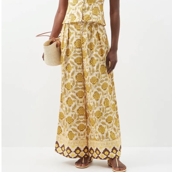 RHODE Priyanka Floral-Print Linen Wide-Leg Trousers - Picture 1 of 10